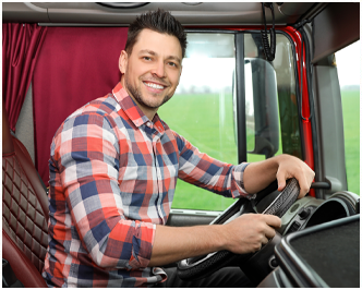 a trucker behind the wheel